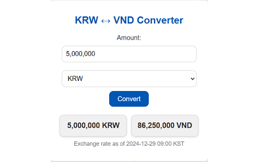 KRW ↔ VND Converter  from Chrome web store to be run with OffiDocs Chromium online