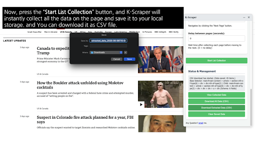 웹 데이터 수집기 (K Scraper)  from Chrome web store to be run with OffiDocs Chromium online