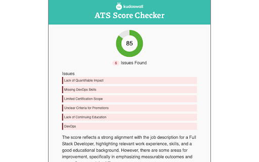 KudosWall ATS Score Checker  from Chrome web store to be run with OffiDocs Chromium online