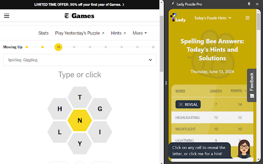 Lady Puzzle Pro: Hints for NYT Crosswords, Wordle, Connections, Strands  from Chrome web store to be run with OffiDocs Chromium online