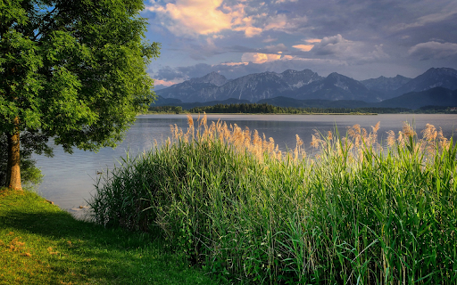 Lake mountains and grass banks  from Chrome web store to be run with OffiDocs Chromium online