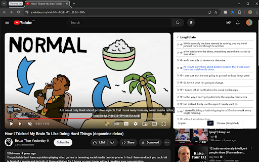 LangPotato: Dual Caption YouTube for Language Learners  from Chrome web store to be run with OffiDocs Chromium online