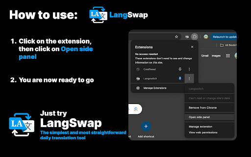 Lang Swap  from Chrome web store to be run with OffiDocs Chromium online