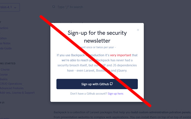 Laravel Backpack popup remover  from Chrome web store to be run with OffiDocs Chromium online