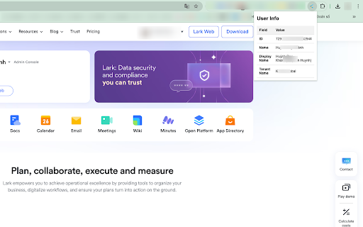 LarkSuite User Info Extractor  from Chrome web store to be run with OffiDocs Chromium online