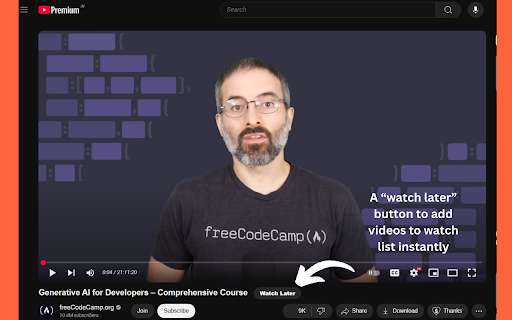 LaterTube Save, Tag and Watch YouTube Later  from Chrome web store to be run with OffiDocs Chromium online