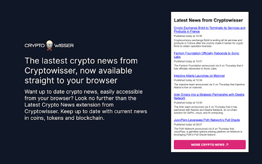 Latest Crypto News from Cryptowisser  from Chrome web store to be run with OffiDocs Chromium online