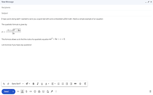LaTeX for Gmail  from Chrome web store to be run with OffiDocs Chromium online