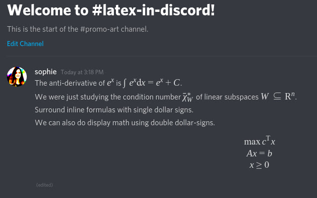 LaTeX in Discord  from Chrome web store to be run with OffiDocs Chromium online