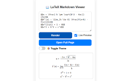 LaTeX Markdown Viewer  from Chrome web store to be run with OffiDocs Chromium online