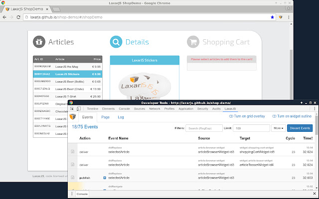 LaxarJS Developer Tools  from Chrome web store to be run with OffiDocs Chromium online