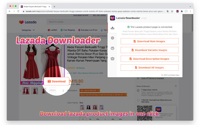 Lazada Downloader Save lazada images  from Chrome web store to be run with OffiDocs Chromium online