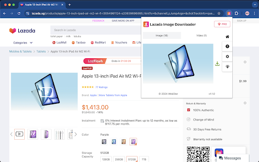 Lazada Image Downloader include videos  from Chrome web store to be run with OffiDocs Chromium online