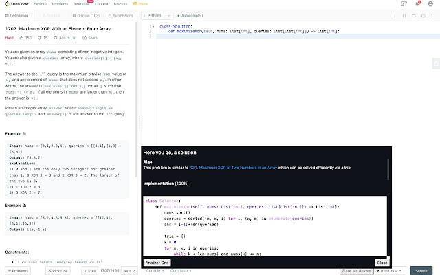 Lazy Leetcode  from Chrome web store to be run with OffiDocs Chromium online