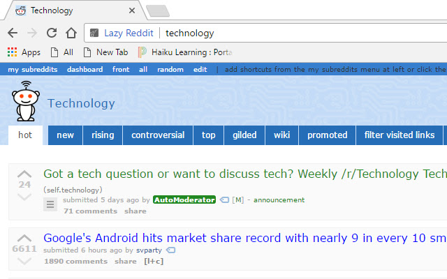 Lazy Reddit  from Chrome web store to be run with OffiDocs Chromium online
