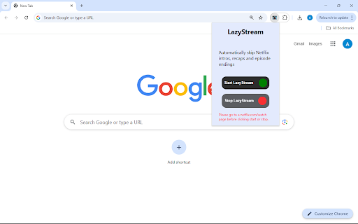LazyStream  from Chrome web store to be run with OffiDocs Chromium online
