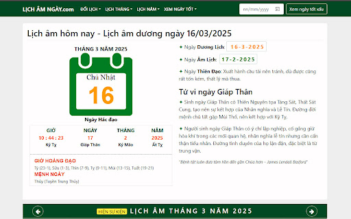 Lịch âm hôm nay Lịch Âm Ngày  from Chrome web store to be run with OffiDocs Chromium online
