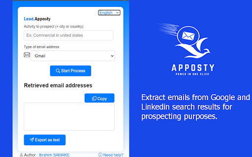 Lead.Apposty Email Prospector  from Chrome web store to be run with OffiDocs Chromium online