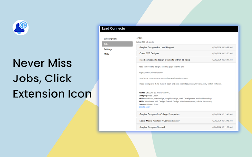 Lead Connecto Upwork Notifications  from Chrome web store to be run with OffiDocs Chromium online