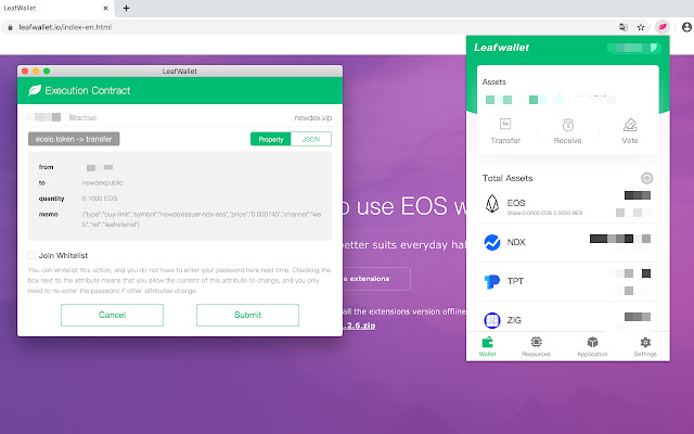 LeafWallet Easy to use EOS wallet  from Chrome web store to be run with OffiDocs Chromium online