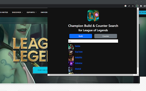 League of Legends: Champion Builds  Counters  from Chrome web store to be run with OffiDocs Chromium online