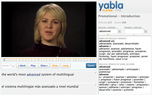 Learn English with Yabla  from Chrome web store to be run with OffiDocs Chromium online