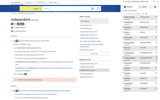 Learners dictionaries bookmarks  from Chrome web store to be run with OffiDocs Chromium online