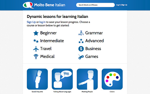 Molto Bene ایتالیایی را از فروشگاه وب Chrome یاد بگیرید تا با OffiDocs Chromium به صورت آنلاین اجرا شود