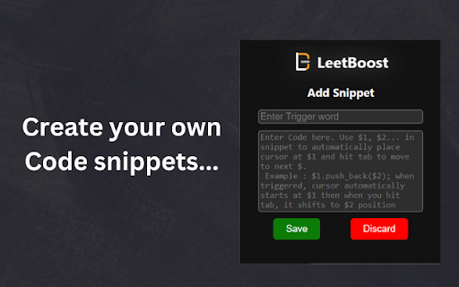 LeetBoost: Auto Complete for LeetCode  from Chrome web store to be run with OffiDocs Chromium online