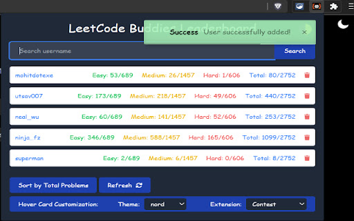 LeetBuddies  from Chrome web store to be run with OffiDocs Chromium online