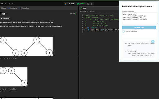 LeetCode Python Style Converter  from Chrome web store to be run with OffiDocs Chromium online