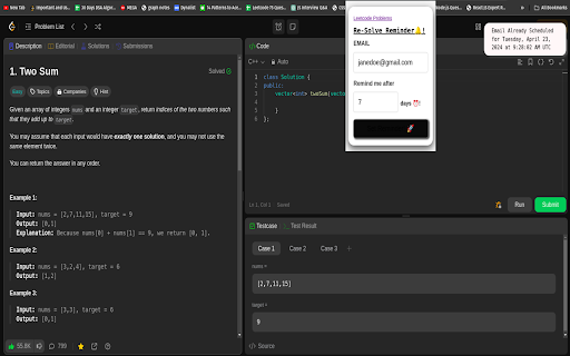 LeetCodeReminder  from Chrome web store to be run with OffiDocs Chromium online