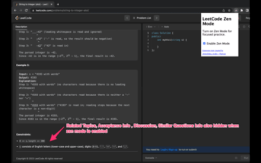 Leetcode Zen Mode  from Chrome web store to be run with OffiDocs Chromium online
