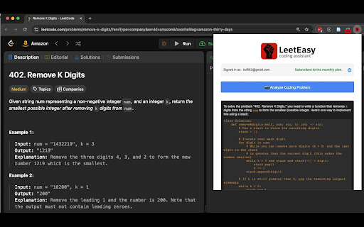 LeetEasy  from Chrome web store to be run with OffiDocs Chromium online
