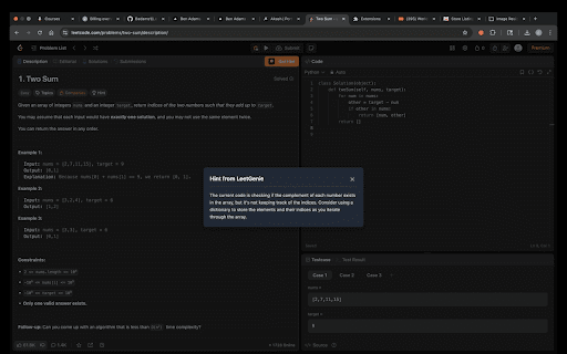 LeetGenie  from Chrome web store to be run with OffiDocs Chromium online