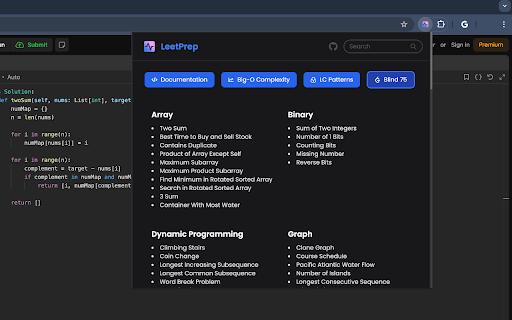 LeetPrep  from Chrome web store to be run with OffiDocs Chromium online