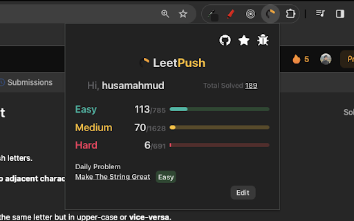 LeetPush  from Chrome web store to be run with OffiDocs Chromium online
