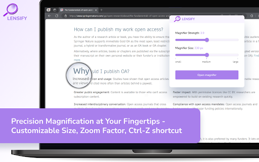 Lensify Zoom Magnifying Glass  from Chrome web store to be run with OffiDocs Chromium online