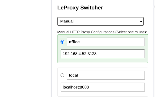 LeProxy Switcher  from Chrome web store to be run with OffiDocs Chromium online