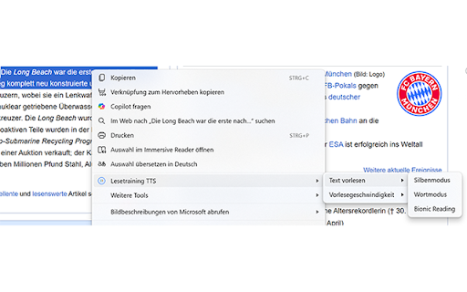 Lesetraining TTS  from Chrome web store to be run with OffiDocs Chromium online