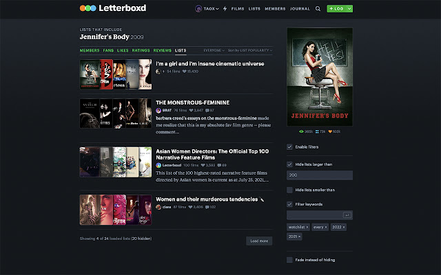 Фильтры списка фильмов Letterboxd из интернет-магазина Chrome будут работать с OffiDocs Chromium онлайн