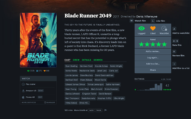 Letterboxd Shortcuts  from Chrome web store to be run with OffiDocs Chromium online