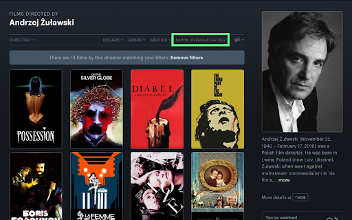 Letterboxd Sort by Rating  from Chrome web store to be run with OffiDocs Chromium online