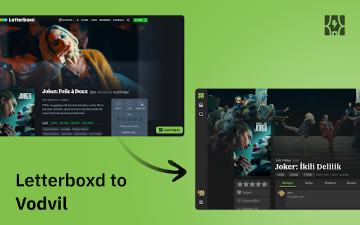 Letterboxd to Vodvil  from Chrome web store to be run with OffiDocs Chromium online