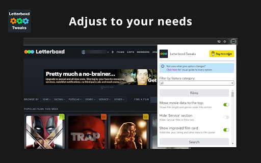 Letterboxd Tweaks  from Chrome web store to be run with OffiDocs Chromium online
