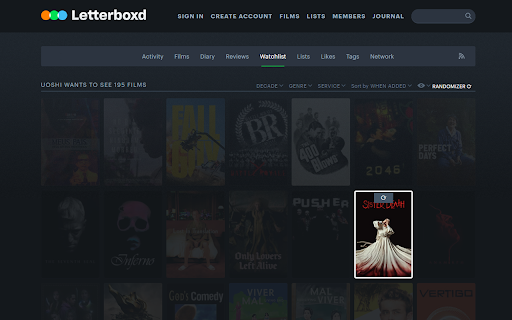 Letterboxd Watchlist Randomizer by od3zza  from Chrome web store to be run with OffiDocs Chromium online