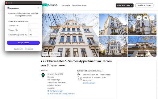 Levi: Immobilien Cashflow  Mietrendite berechnen  from Chrome web store to be run with OffiDocs Chromium online