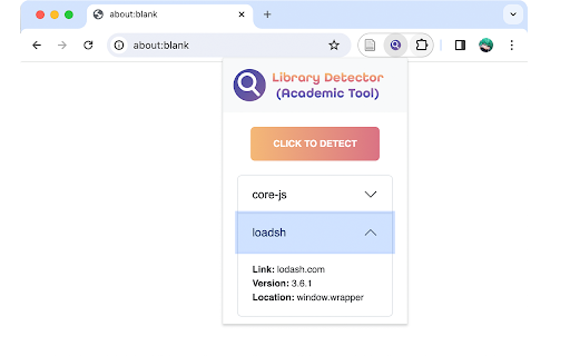 Library Detector (Academic Tool)  from Chrome web store to be run with OffiDocs Chromium online