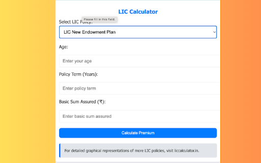 LIC Calculator  from Chrome web store to be run with OffiDocs Chromium online