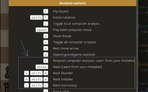 Lichess analysis key bindings  from Chrome web store to be run with OffiDocs Chromium online